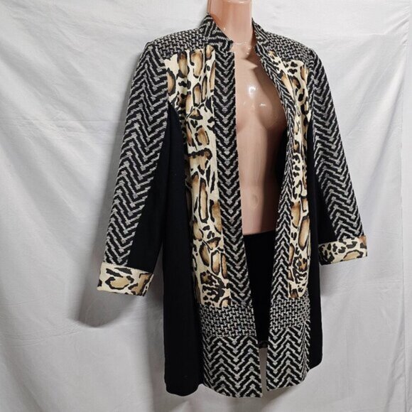 Chico's Open Coat Jacket Women Size 2 Animal Print Tapestry - Picture 11 of 13